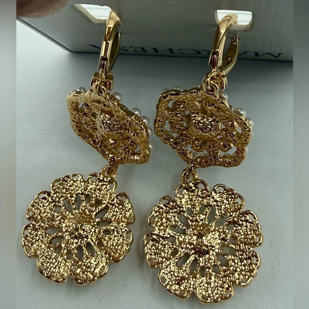 Marchesa Gold-Tone Crystal & Pearl Drop Earrings - Picture 8 of 16